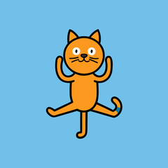 Cute cartoon orange cat doing a yoga pose isolated on white background