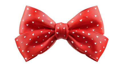 This classic red bow tie accessory crafted from smooth fabric features a charming and repeating pattern of tiny white hearts ideal for holiday or romantic themes