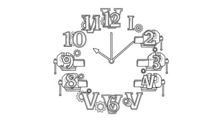 Steampunk clock face with gears and vise grips for vintage mechanical concept, perfect for graphic designs and creative project, with industrial time illustration