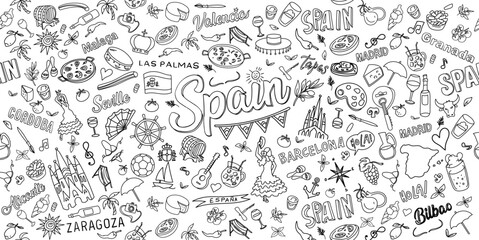 Fototapeta premium Hand-drawn Spain﻿ Doodle Art Horizontal Banner Illustration