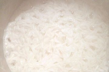 Steaming White Rice Cooking Process for Culinary and Food Presentation Design