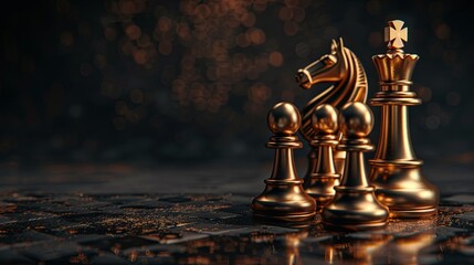 
Luxury Golden Chess Pieces on Dark Elegant Background. High-end concept for business, planning, decision-making, and strategic thinking visuals.
