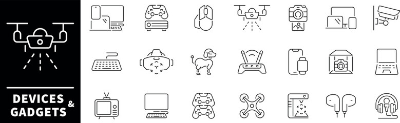Devices and gadgets vector icons in line style. Devices line icons set. Gadgets icons collection