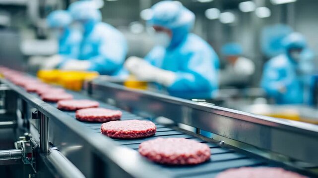 Industrial Food Production Line with Quality Control Staff