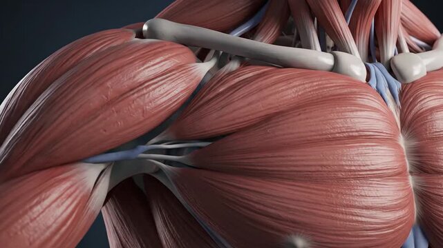 Detailed 3D Animation of Human Shoulder Anatomy with Highlighted Pain Point.