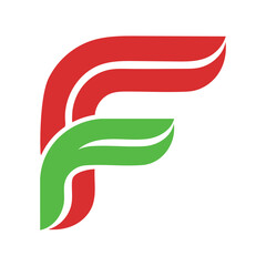 Red and green abstract letter F shape with white background graphic