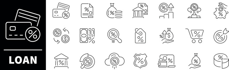 Loan vector icons in line style. Loan icons set. Outline loan icons