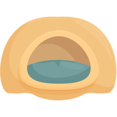 Cozy Cartoon Pet Bed With Blue Cushion And Rounded Tan Exterior On Transparent Background