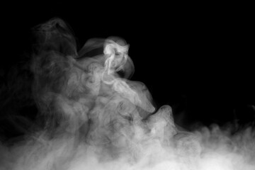 Naklejka premium white smoke steam spray, and abstract vapor water isolated on a black background. concept of texture cold mist or hot vapor, fog effect, and cloud for design air pollution, element smog 