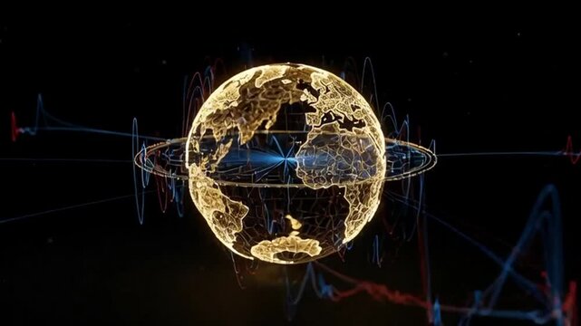 Dynamic earth globe with glowing data streams for global business reporting and technology innovation, a modern and professional background for digital transformation solutions - Powered by Adobe