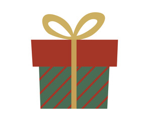 Caja de regalo de navidad con rayas verdes y rojas y lazo dorado