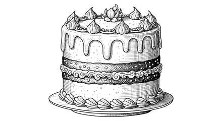 Elegant Black and White Cake Drawing