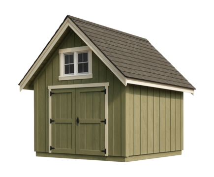 Gabled roof garden shed with loft windows, ideal for a rural hobby studio.