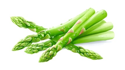 A cluster of dew kissed bright green asparagus spears depicted in an ic style highlighting their fresh raw and healthy qualities as a prime culinary ingredient