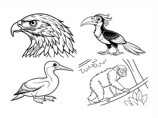 Naklejka premium coloring page line art the animal black vector bundle