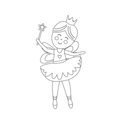 Kids Coloring Page with Cute Ballerina – Simple Ballet Girl Outline for Easy Coloring, Printable Worksheet for Children’s Learning, Fun Activities and Art Practice