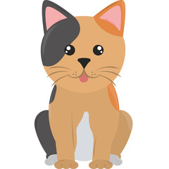 Cute Calico Cat Sitting Patiently With Pink Tongue Peeking Out Against a Clean White Background Ready for Graphic Design