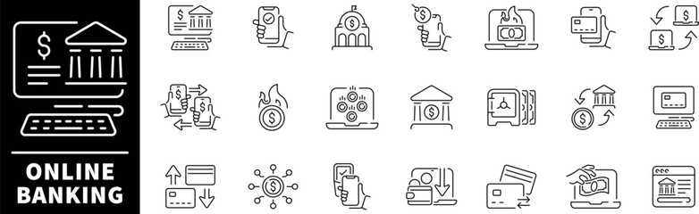 Online banking vector icons in line style. Online banking related icons. Banking icons set