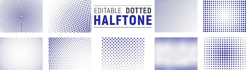 Editable halftone backgrounds overly set, modern blue dot patterns and vignettes, Abstract  dotted halftone gradient. © Lepe PNG