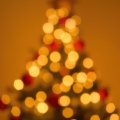 Obraz premium Bokeh Christmas tree with warm lights and festive decorations 