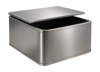 Modern stainless steel cushion storage box with a minimalist design and sliding cover.