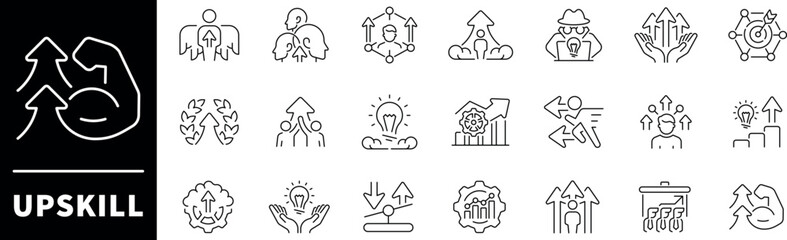Upskill vector icons in line style. Upskill related icons set. Outline skill icons