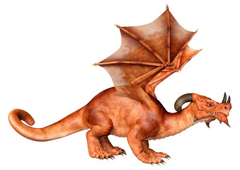 3D Rendering Fairy Tale Dragon on White