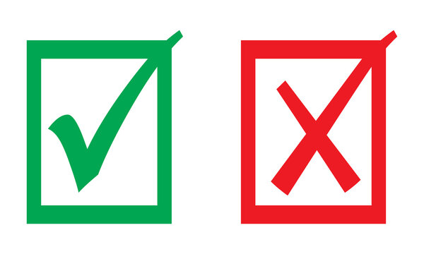 Checkmark and cross vector icons, approval and rejection symbols for voting graphics, confirmation elements, decision marking and interface design