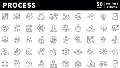 Process vector icons in line style. Process related icons collection.