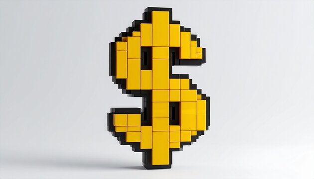 Gold 3D dollar currency symbol icon on black and yellow backgrounds for banking finance and investment concept