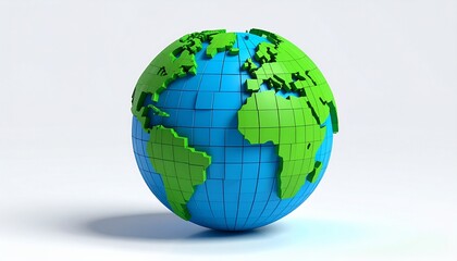 Fototapeta premium A green earth globe concept illustration showing the continents of Europe and America on a white background