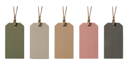 Colorful Paper Tags Hanging with Twine in Pastel and Neutral Tones