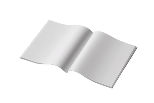 A Minimalistic Open Blank Book Captured in High Detail  isolated on transparent background , Highlighting Its Smooth Pages and Curved Edges