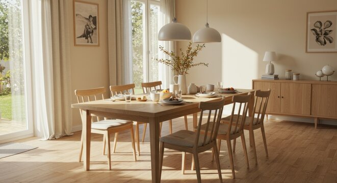 Dining room table and chairs set in natural light