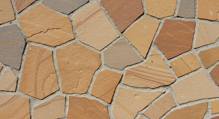 Irregularly shaped sandstone tiles form a patterned surface