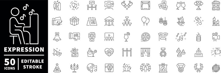 Expression editable line icons set. linear, outline, celebration and art symbols