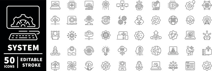 System administration icons set: editable line icons, linear, tech and it symbols