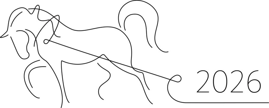 A minimalist one-line drawing of a horse in motion, created in a continuous line art style