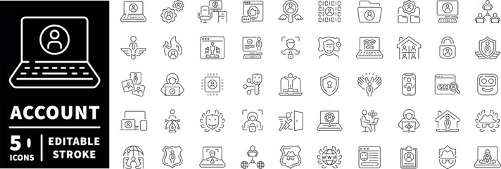Account icons set: editable line icons. outline, user, profile management graphics