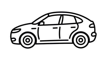 Obraz premium A simple line drawing of a sedan car shows its sleek profile and functional design elements.
