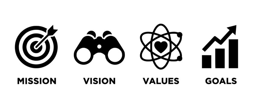 Mission Vision Values Goals Business Strategy Icons Representing Company Objectives and Success