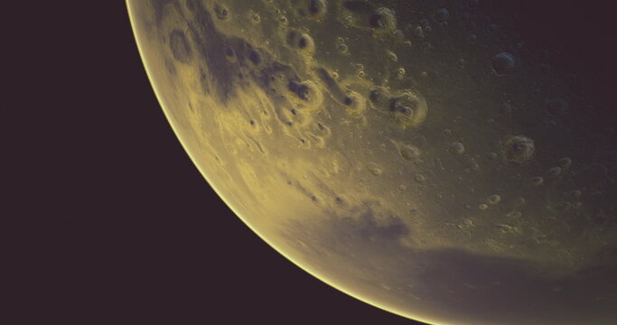 This view reveals the intricate surface of Mars, showcasing its unique topography, craters, and rich coloration. The planets distinct features are observable in detail from afar.