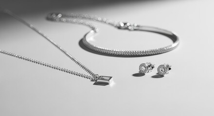 Minimalist Silver Jewelry Set on Clean Studio Background