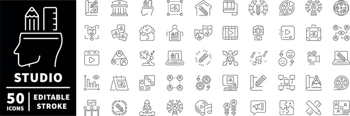 Fototapeta premium Creative studio icons set. editable line icons, outline, design, and media symbols