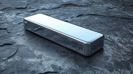 A polished metallic bar showcases strength and stability, resting on a textured gray backdrop. Ideal for conveying resilience and dependability.