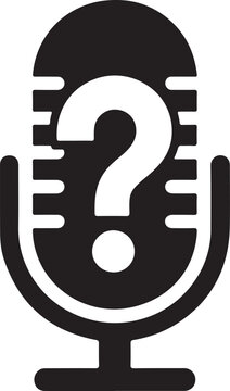 Illustration of a microphone with a question mark representing podcasting and inquiry
