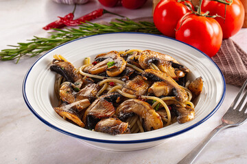 Italian pasta spaghetti with mushrooms