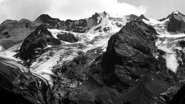 Mountain landscape along the road to Stelvio pass, Bolzano province, Italy, at summer