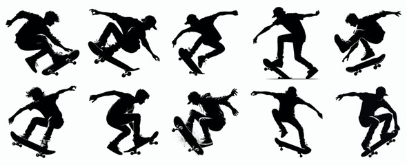 Skateboarding Silhouettes Set with Dynamic Poses for Sports and Youth Culture © Safu Ra