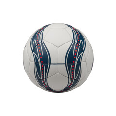 Fototapeta premium A pristine white soccer ball with modern dark blue and red patterned panels and red dots, isolated on a solid transparent background. background removed